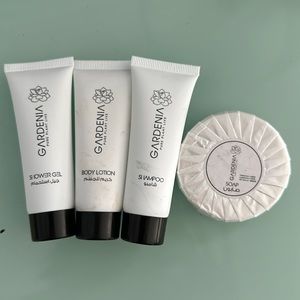 Gardenia Pure Plant Live Shower Gel, Shampoo, Body Lotion and Soap. Travel size